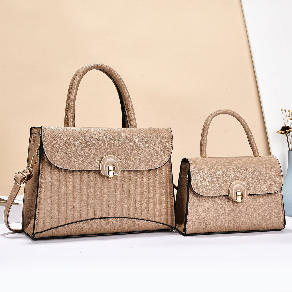 Blush Pink Structured Handbag Set with Decorative Turn-Lock Closure