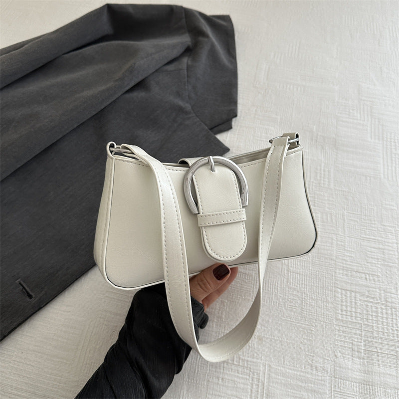 Elegant Silver Metallic Shoulder Bag with Buckle