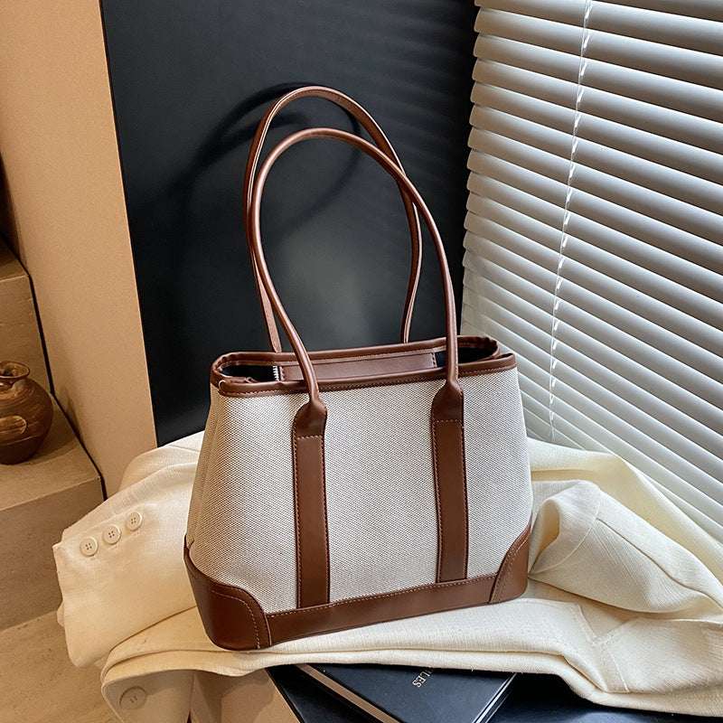 Elysian Edge – Canvas Leather Contrast Tote