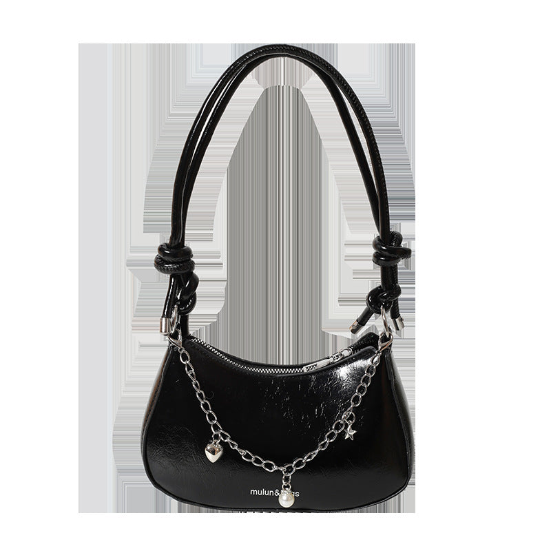Classic White Mini Shoulder Bag with Knotted Strap & Chain