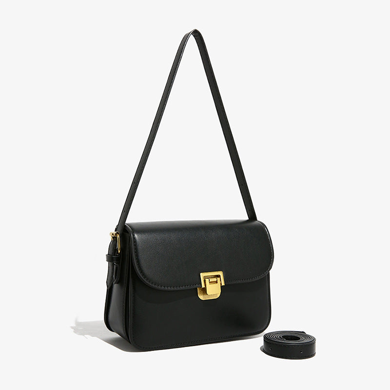 Elegant White Crossbody Bag with Gold Lock Closure