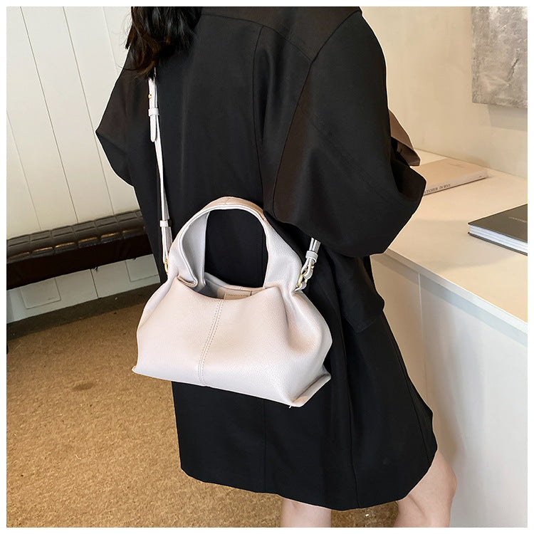 Soft Pebbled White Mini Hobo Handbag with Adjustable Side Straps