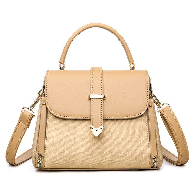 Chic Creamy Structured Top-Handle Crossbody Satchel with Flap Closure