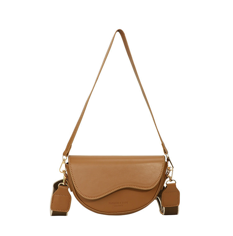 Chic Curved-Flap Crossbody Bag with Detachable Wide Strap – Coffee Brown