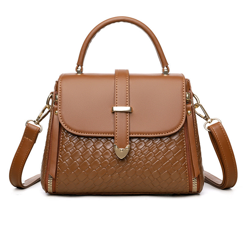 Chic Creamy Structured Top-Handle Crossbody Satchel with Flap Closure