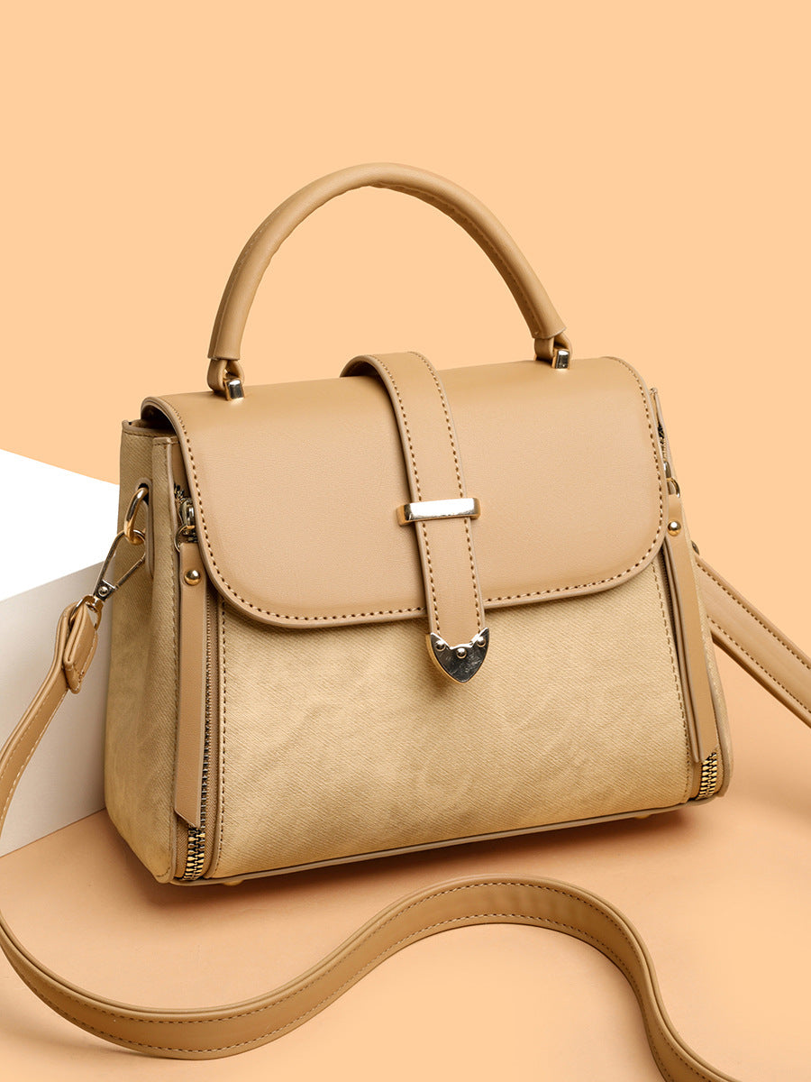 Chic Creamy Structured Top-Handle Crossbody Satchel with Flap Closure