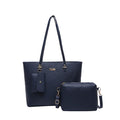 Navy Blue Classic Tote Handbag Set with Detachable Pouch