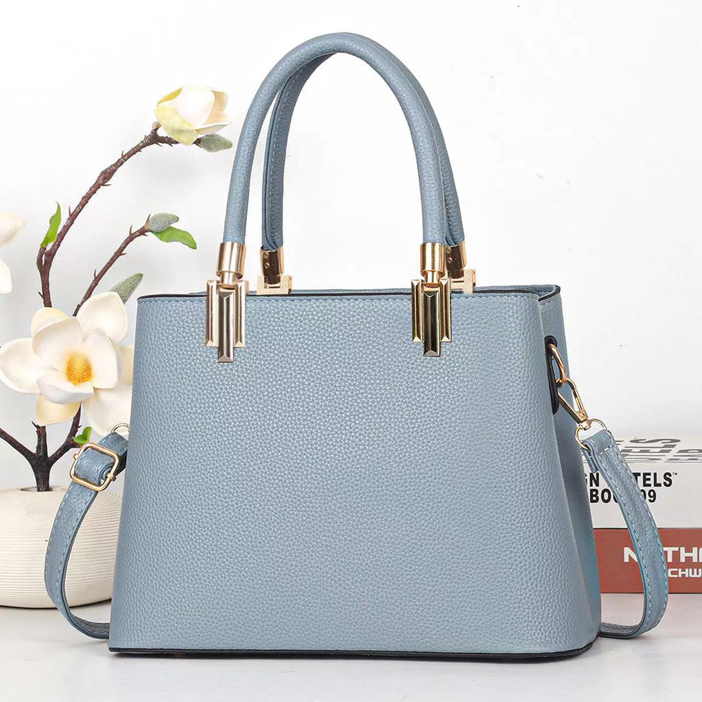 Classic Black Structured Tote Handbag with Gold-Tone Hardware