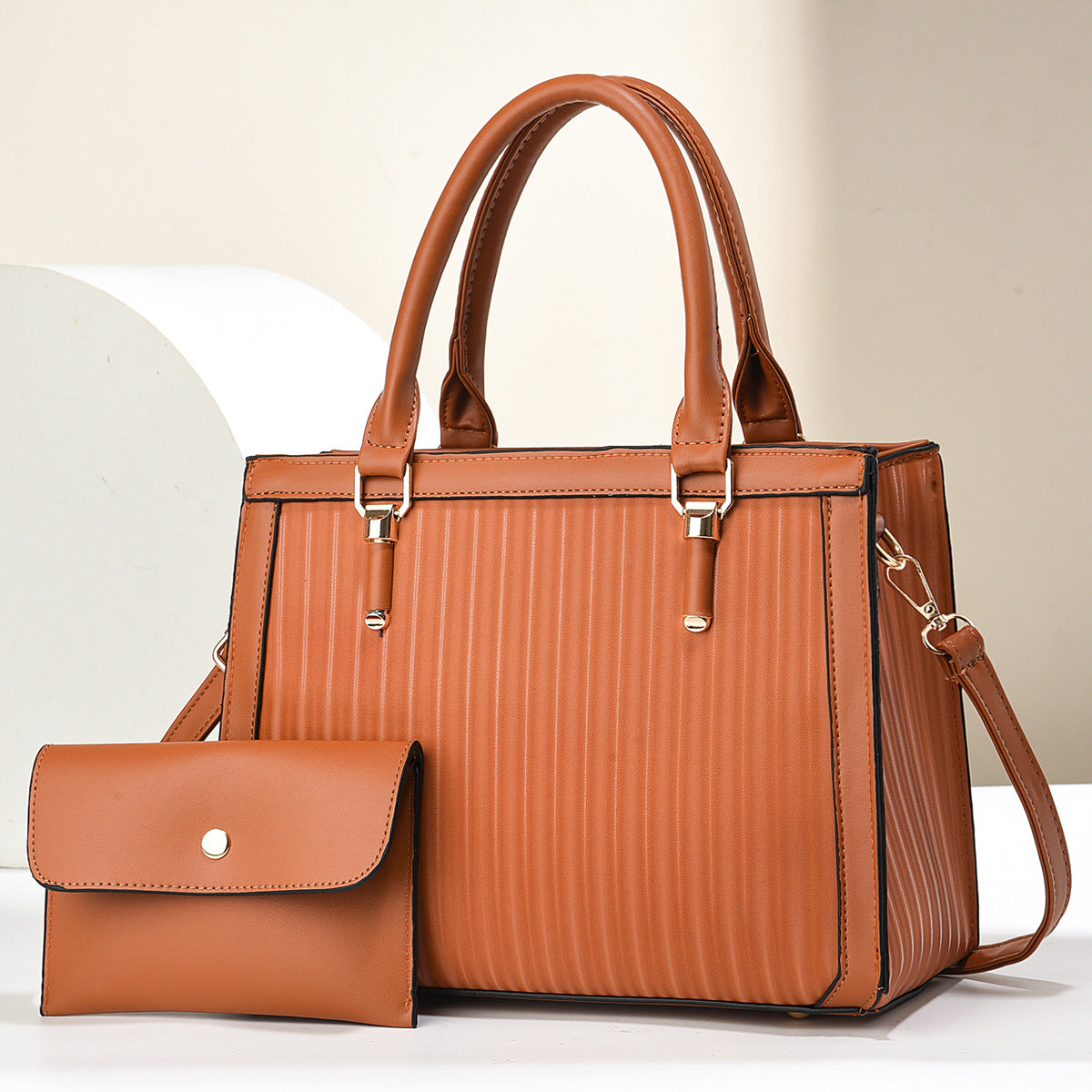 Elegant Brown Tote Bag with Matching Wallet