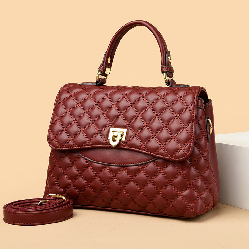 Quilted Maroon Top-Handle Crossbody Handbag