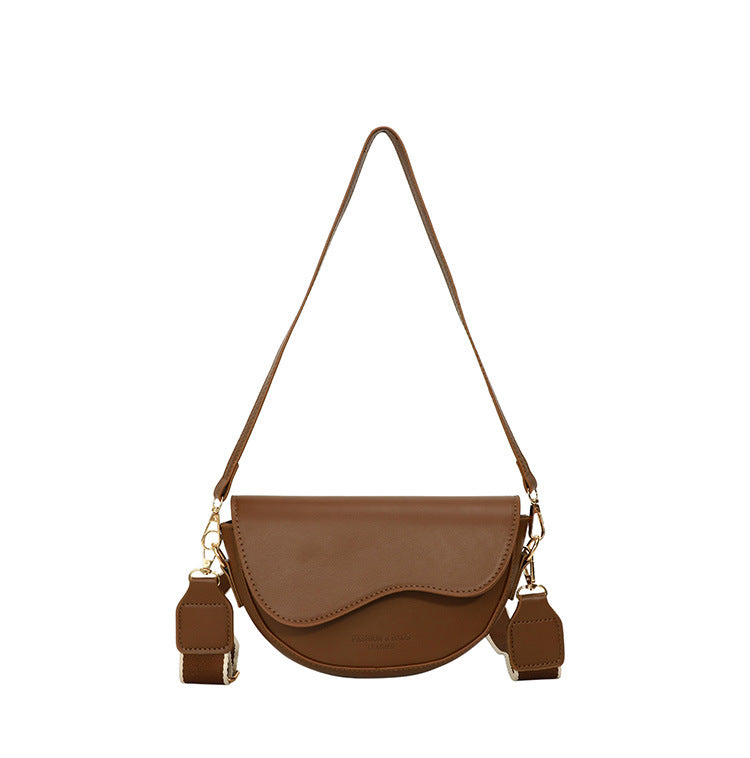 Chic Curved-Flap Crossbody Bag with Detachable Wide Strap – Coffee Brown