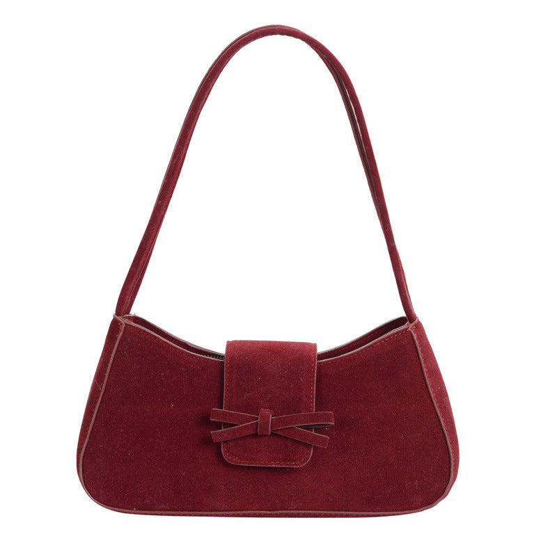 Classic Red Velvet Shoulder Bag with Bow