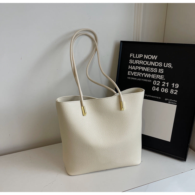 Minimalist Cream Tote Bag with Long Shoulder Straps