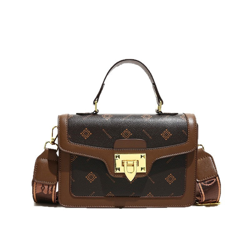 Heritage Print Structured Handbag with Gold Lock