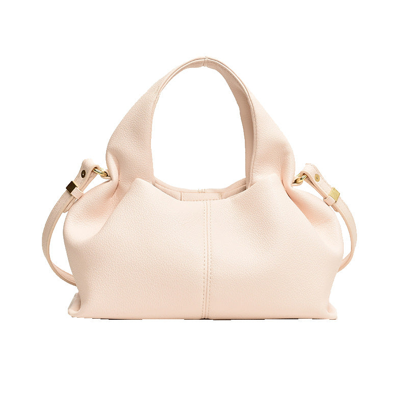 Soft Pebbled White Mini Hobo Handbag with Adjustable Side Straps