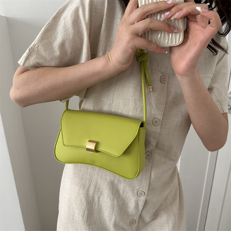 Lime Green Mini Shoulder Bag with Flap Lock Closure