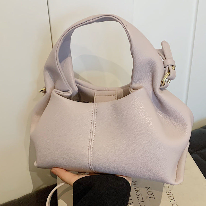 Soft Pebbled White Mini Hobo Handbag with Adjustable Side Straps