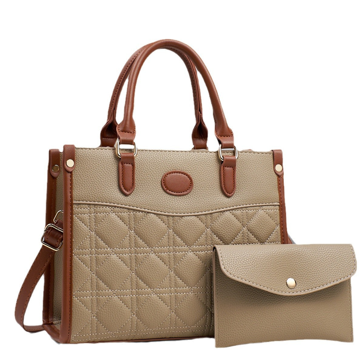 Elegant Quilted Two-Tone Handbag with Matching Wallet