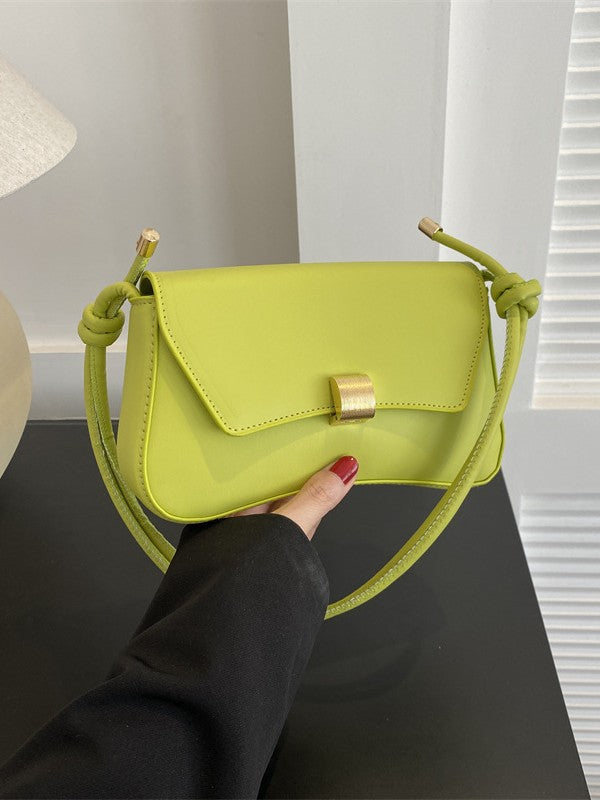 Lime Green Mini Shoulder Bag with Flap Lock Closure