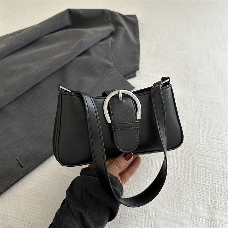 Elegant Silver Metallic Shoulder Bag with Buckle