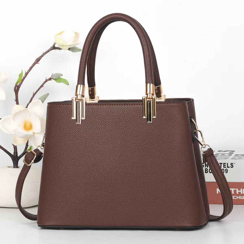 Classic Black Structured Tote Handbag with Gold-Tone Hardware
