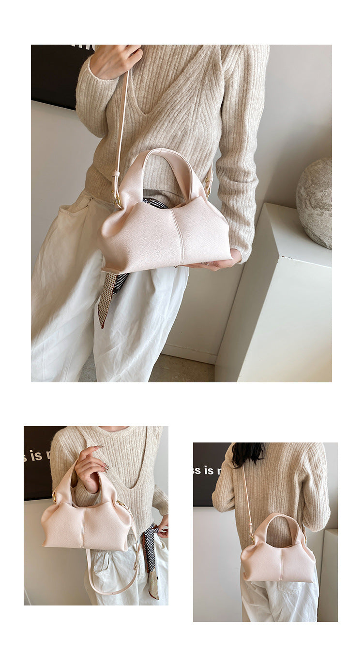 Soft Pebbled White Mini Hobo Handbag with Adjustable Side Straps
