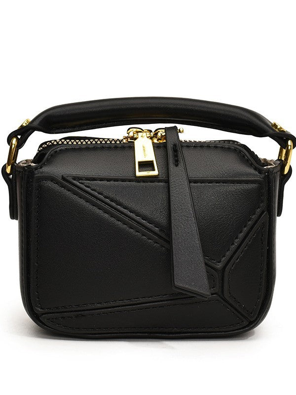 Classic Black Mini Top-Handle Crossbody Bag with Gold Hardware