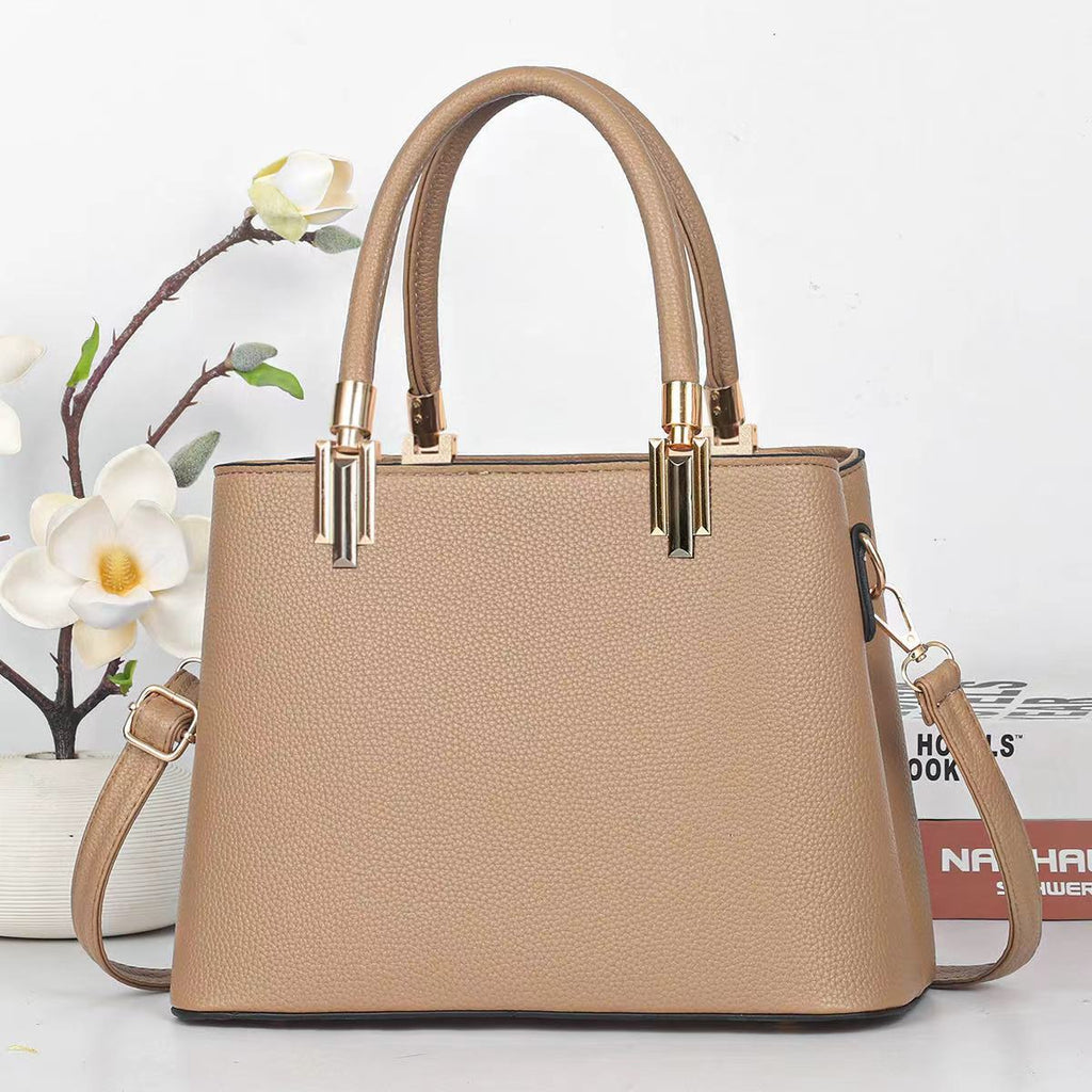 Classic Black Structured Tote Handbag with Gold-Tone Hardware