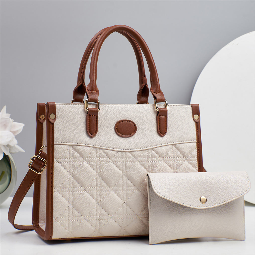Elegant Quilted Two-Tone Handbag with Matching Wallet