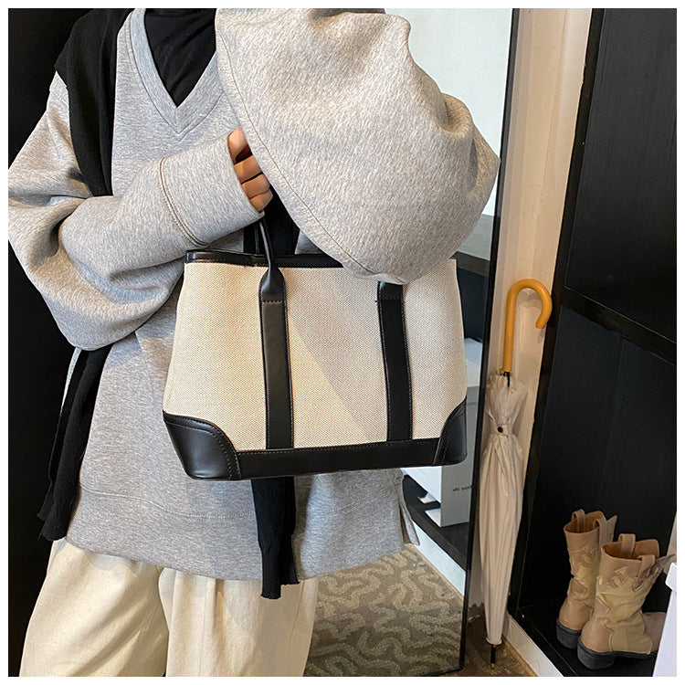 Elysian Edge – Canvas Leather Contrast Tote