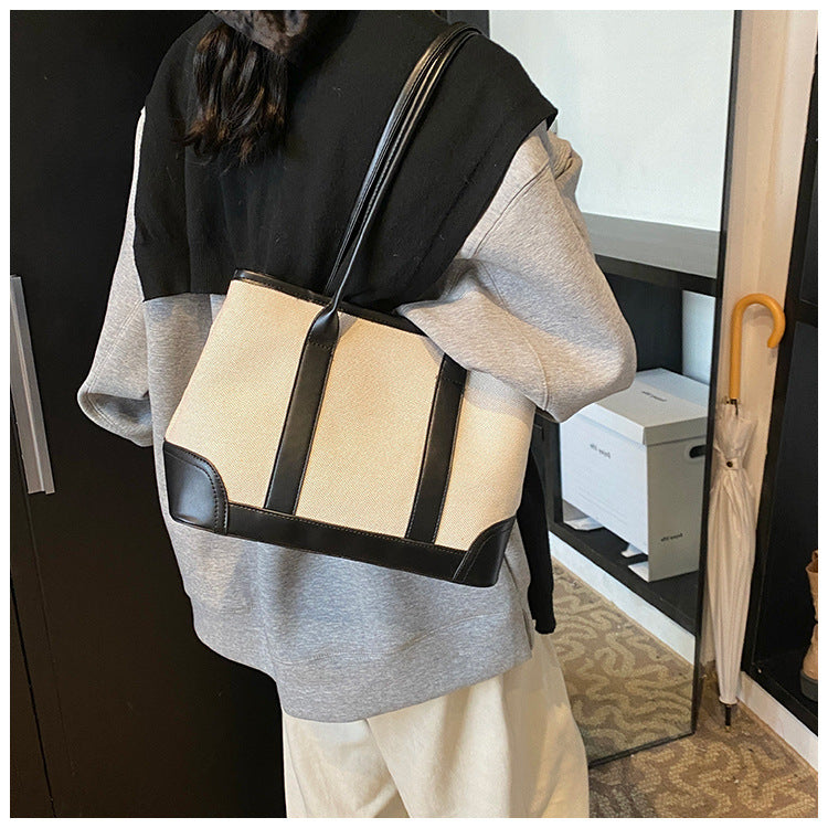 Elysian Edge – Canvas Leather Contrast Tote