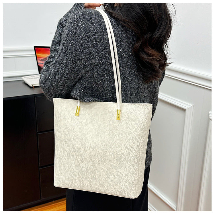 Minimalist Cream Tote Bag with Long Shoulder Straps