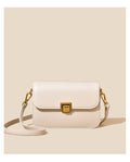 Minimalist Beige Crossbody Sling Bag with Gold-Tone Lock