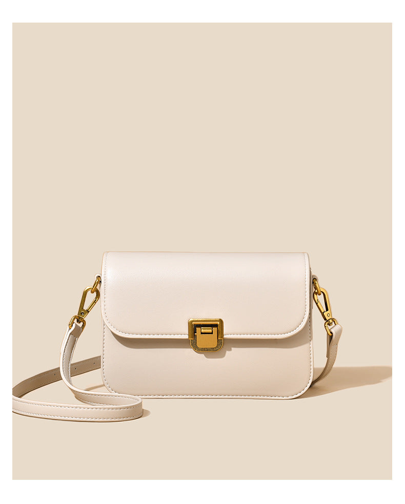 Minimalist Beige Crossbody Sling Bag with Gold-Tone Lock