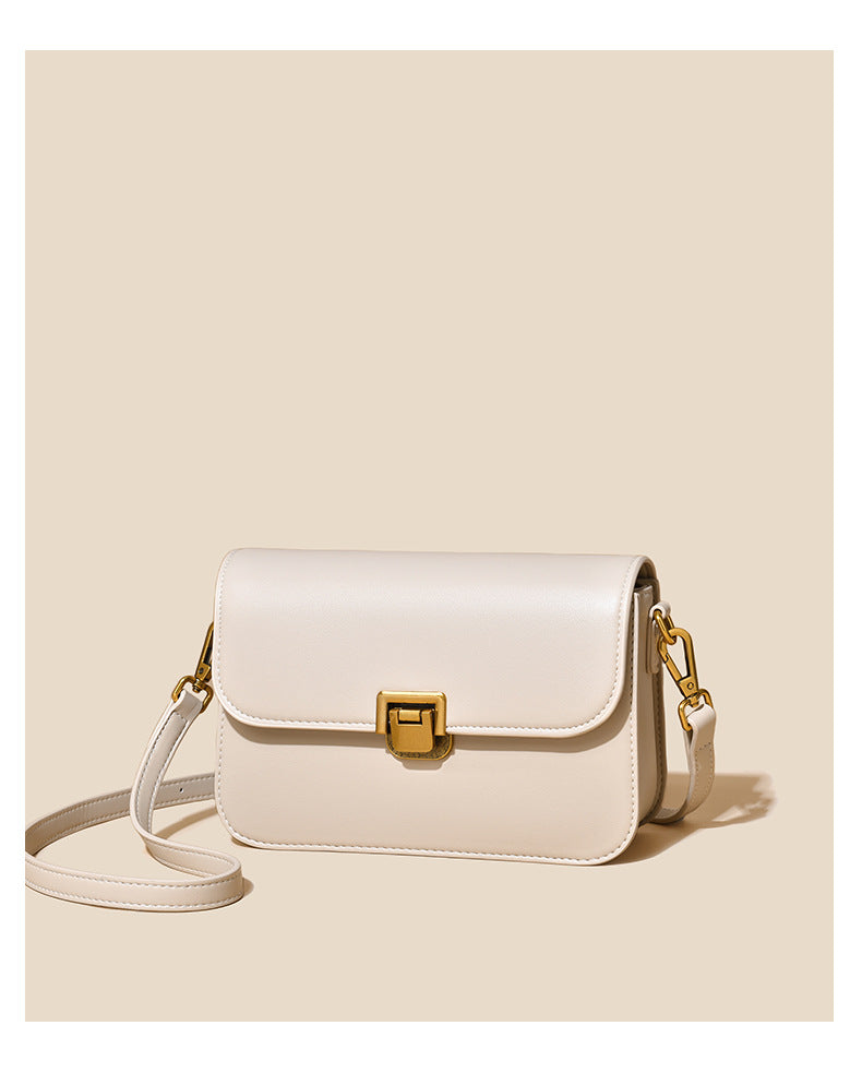 Minimalist Beige Crossbody Sling Bag with Gold-Tone Lock