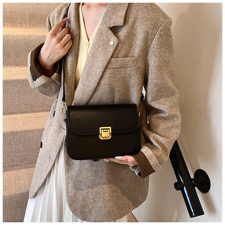 Minimalist Beige Crossbody Sling Bag with Gold-Tone Lock