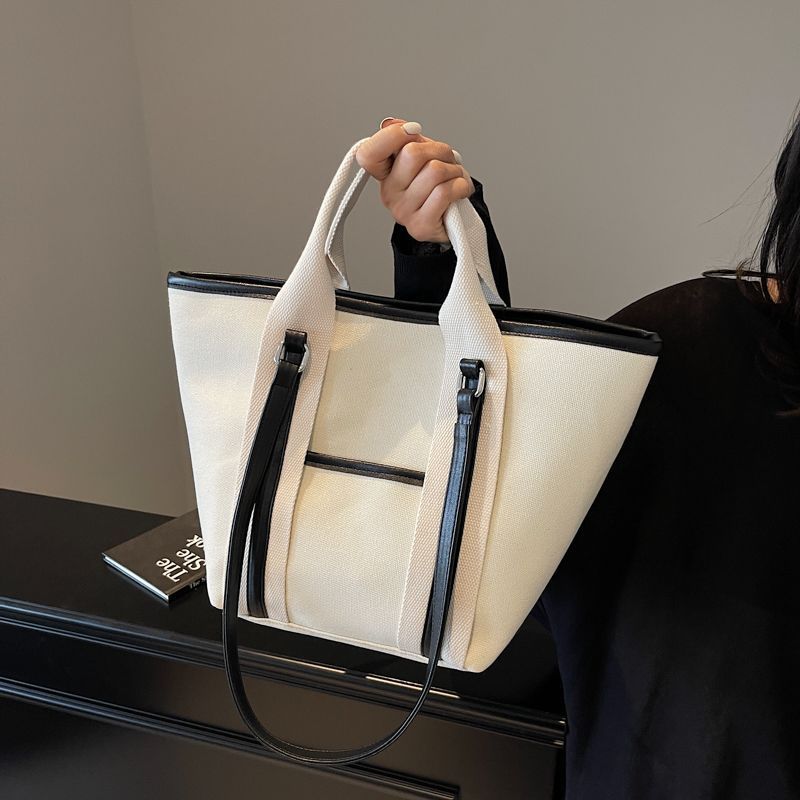 Casual Canvas Tote Bag with Dual Handles and Shoulder Strap