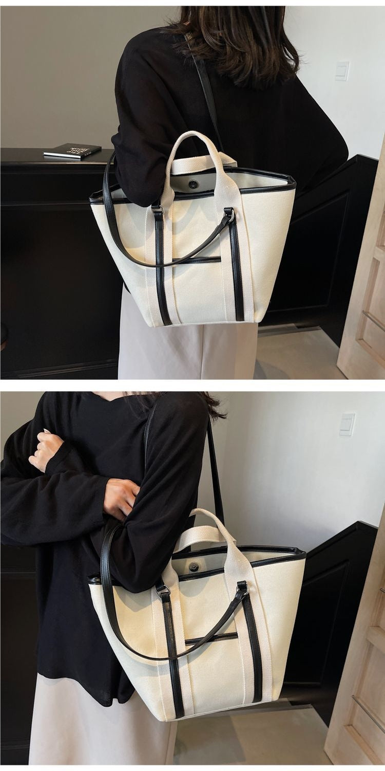 Casual Canvas Tote Bag with Dual Handles and Shoulder Strap