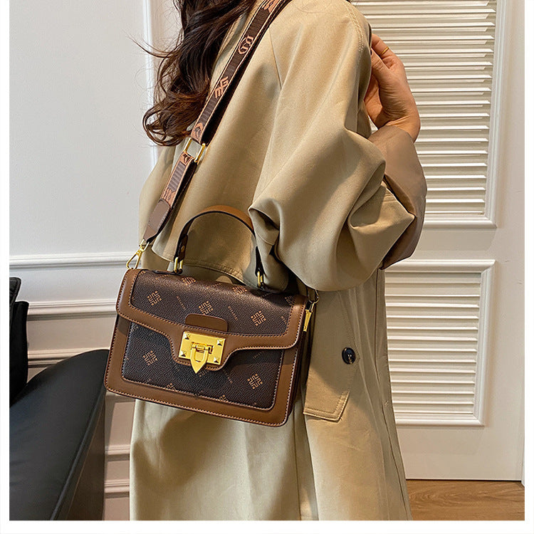 Heritage Print Structured Handbag with Gold Lock