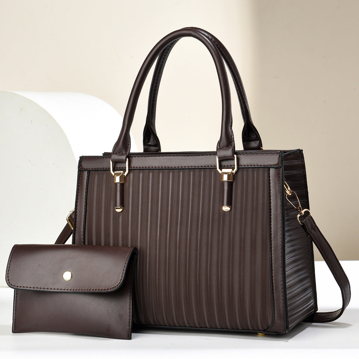 Elegant Brown Tote Bag with Matching Wallet