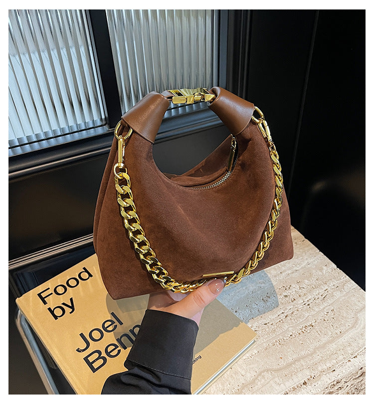 Luna Grey Suede Chain Shoulder Bag