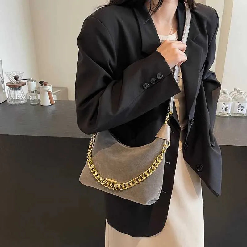 Luna Grey Suede Chain Shoulder Bag