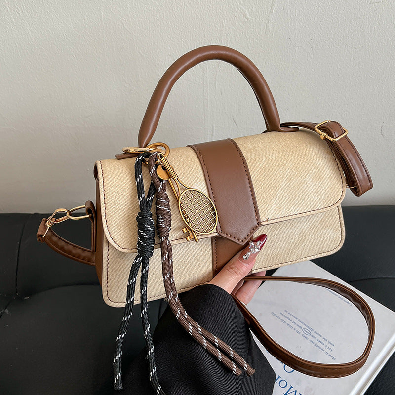 Denim & PU Leather Crossbody Handbags: Top Handle and Decorative Charms