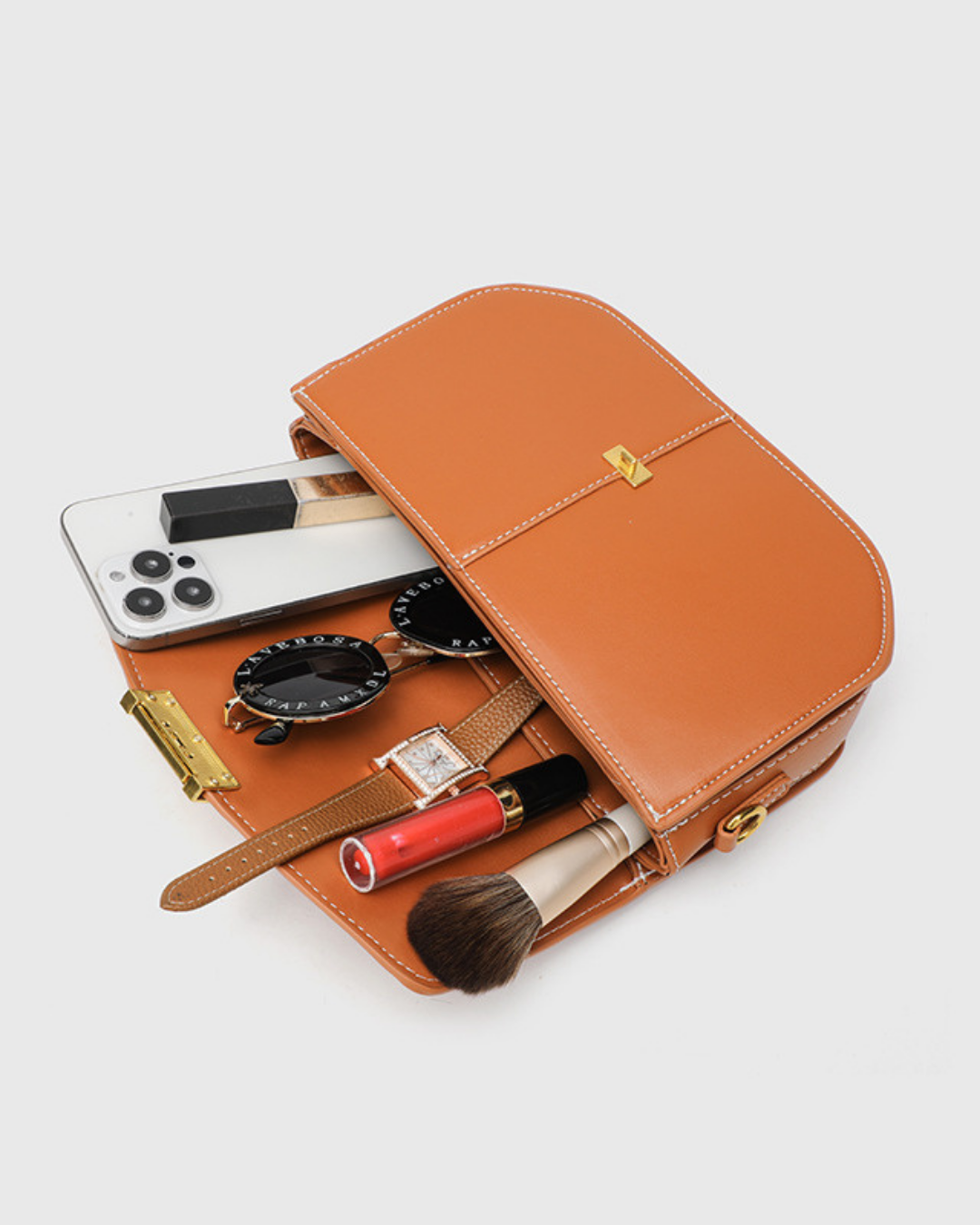 Cognac Lock Luxe – Convertible Shoulder Bag