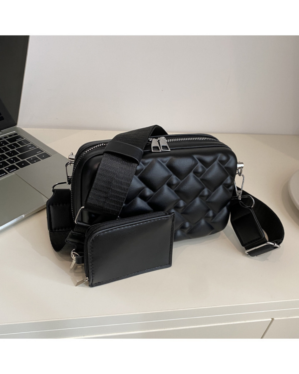 Noir Pixel – Quilted Utility Crossbody