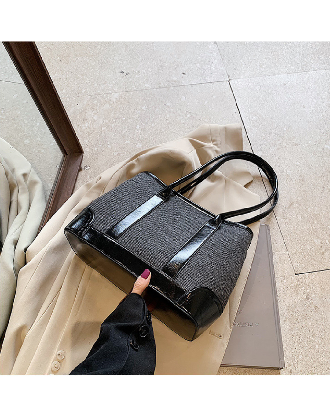 Noir Haven – Canvas & Leather Fusion Tote