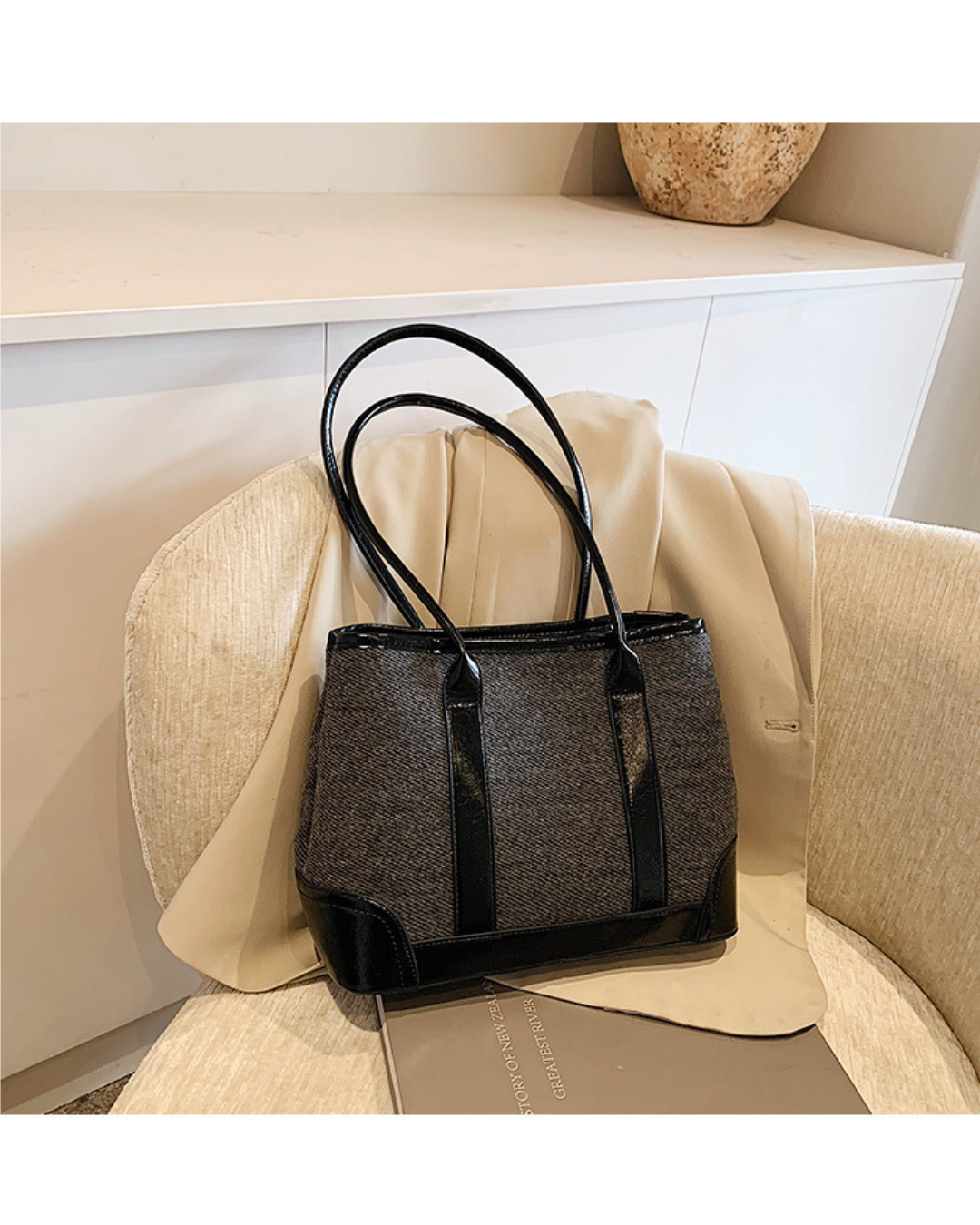 Noir Haven – Canvas & Leather Fusion Tote