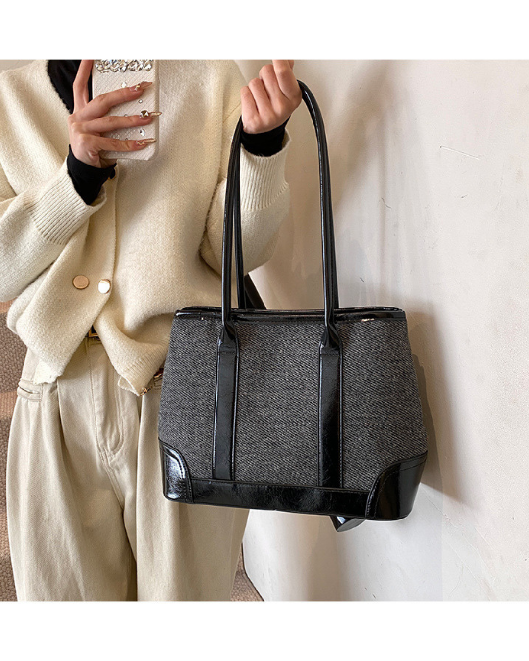 Noir Haven – Canvas & Leather Fusion Tote