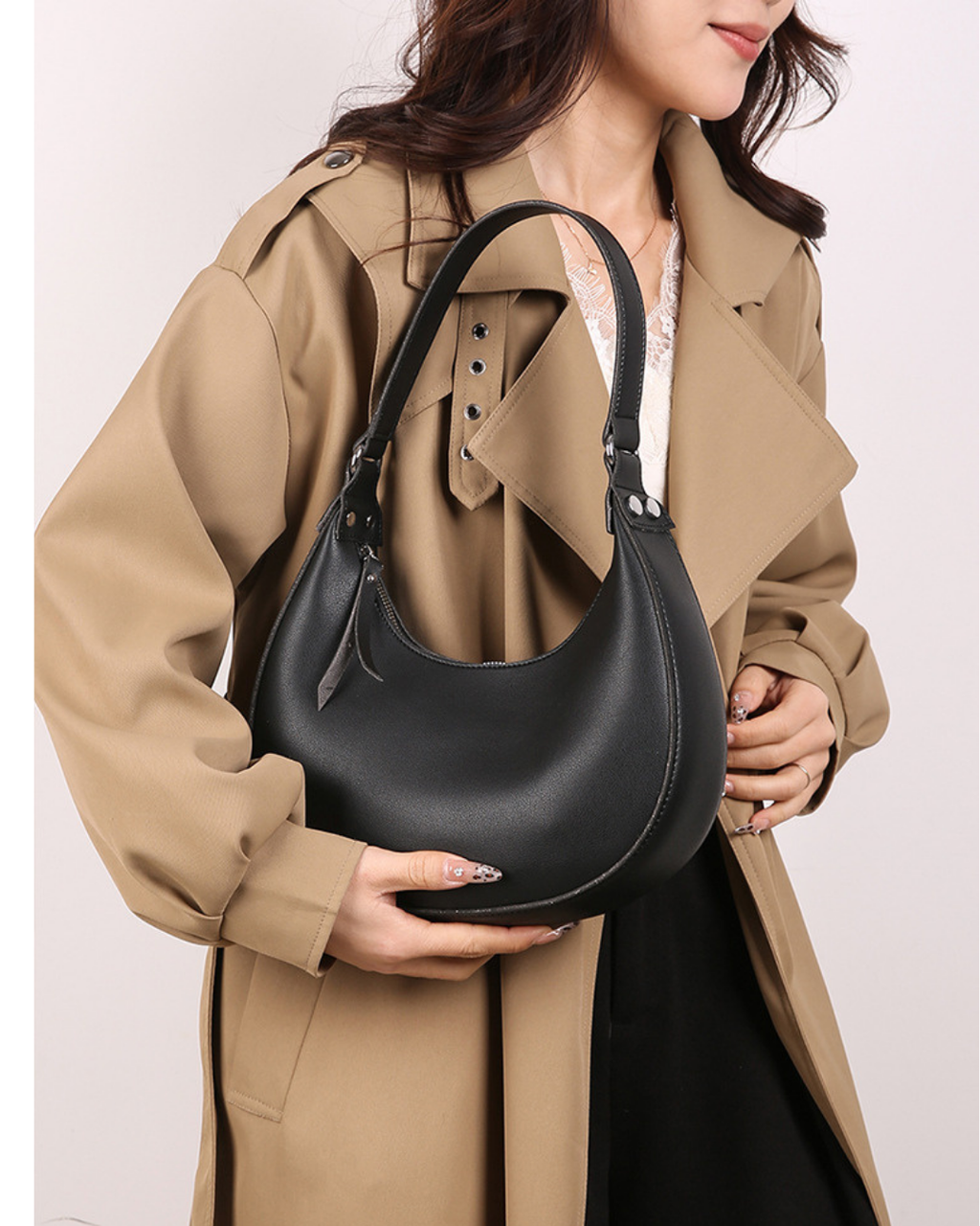 Crescent Chic Black Shoulder Bag
