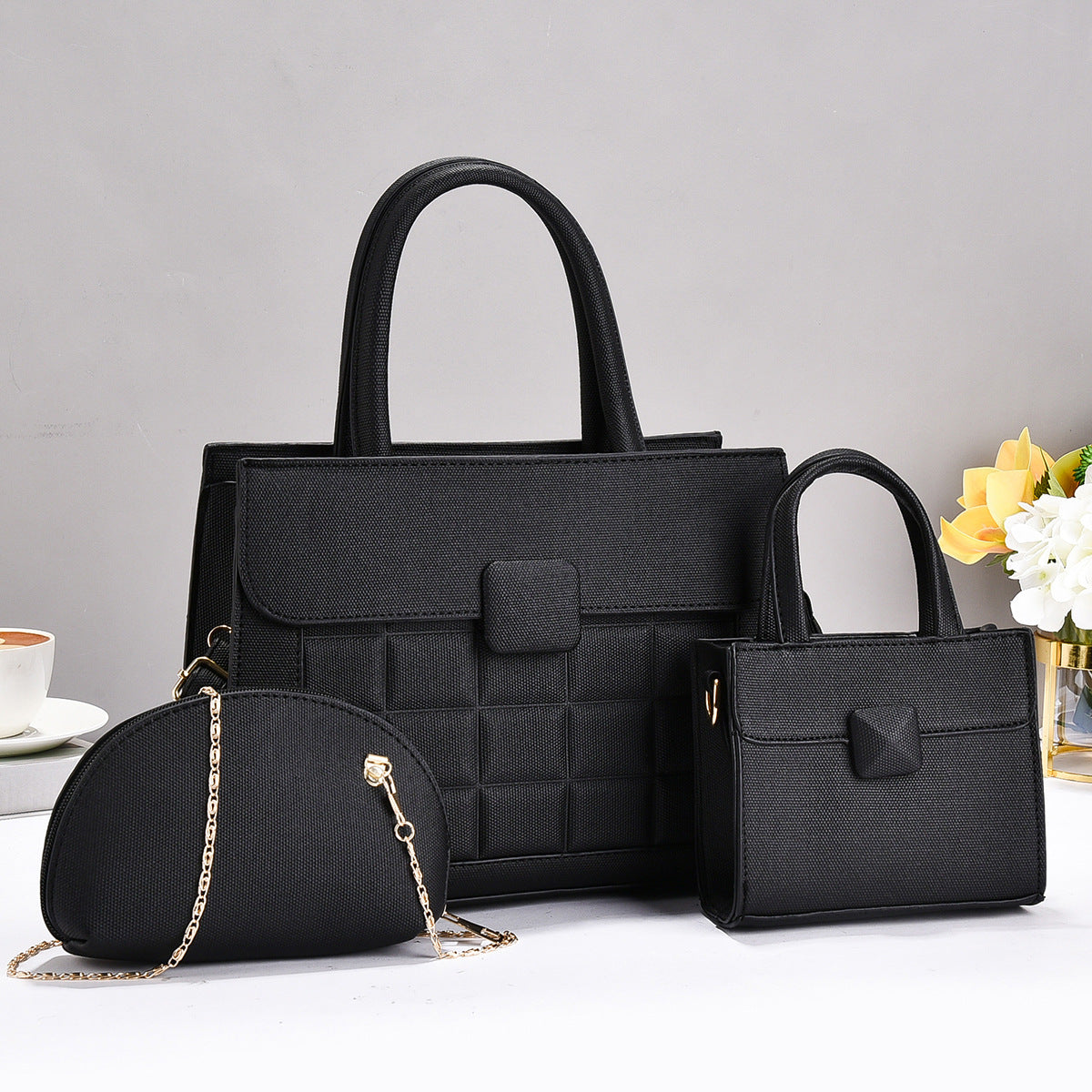 Elegant Beige Tote Bag with Sling & Mini Handbag